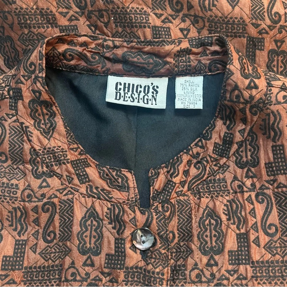 Vintage Chico’s Design Brown‎ & Black Mandarin Collar Long Lined Jacket. Size 3. - Picture 2 of 10